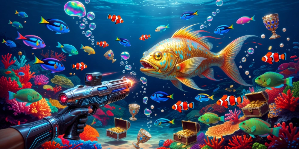 Minh họa khái niệm bắn cá vàng nh88 với giao diện game sống động