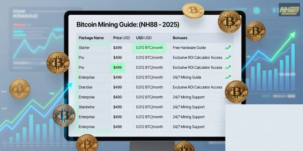 Bảng giá chi tiết các gói hướng dẫn đào Bitcoin NH88 cập nhật mới nhất năm 2025.