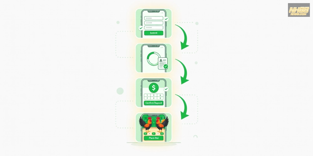 Caption hướng dẫn từng bước đăng ký và sử dụng trực tiếp đá gà casino nh88 an toàn